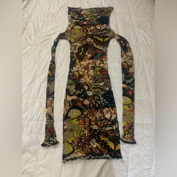 Jean Paul Gaultier S/S 2003  Maxi Dress Mesh Papillon/Butterfly print size M - Picture 5 of 5